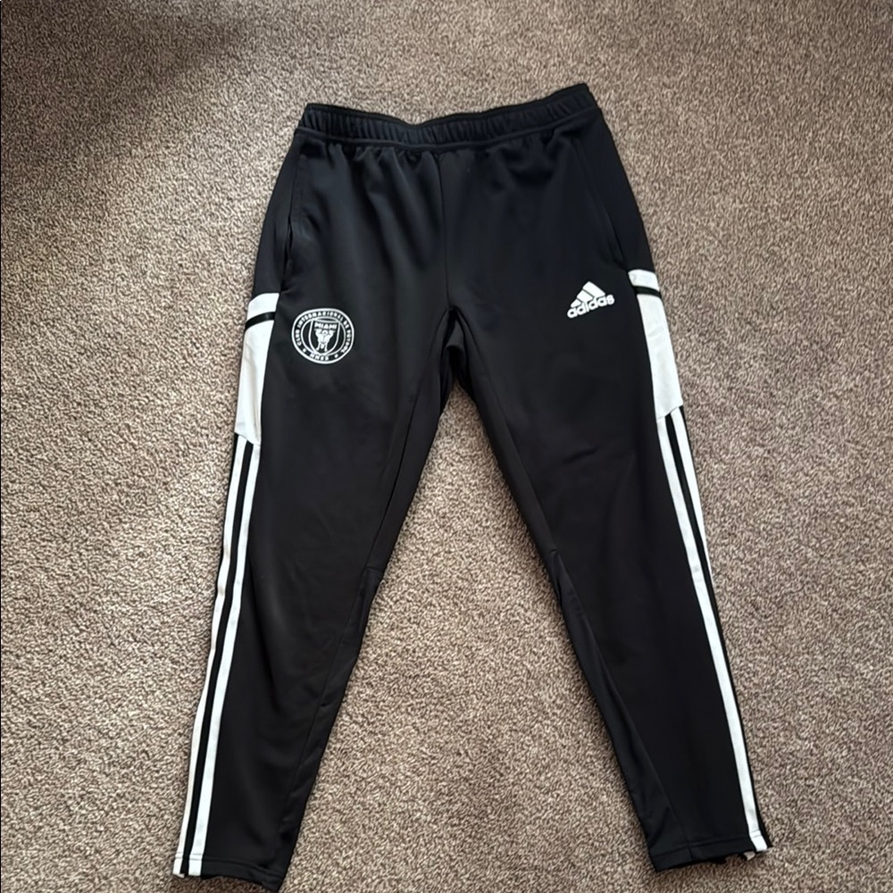 Adidas Black Track Pants with White Stripes